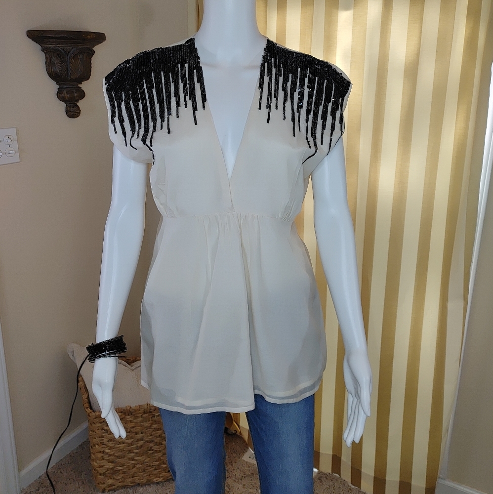 T-BAGS LOS ANGELES BOHO SEQUIN EMBELLISHED TOP XS - Picture 1 of 6